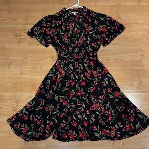 Nanette Lepore Black Dress with Red Floral Pattern